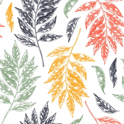 Curry plant seamless pattern. Kitchen spice sketches. Indian herbs and spices background. Hand-drawn vector illustration. NOT AI generated